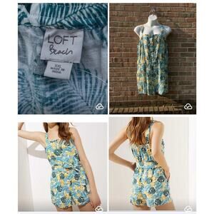 Beachy coastal boho summer LOFT Sz XXL Tropical Linen Blend Romper Button Front